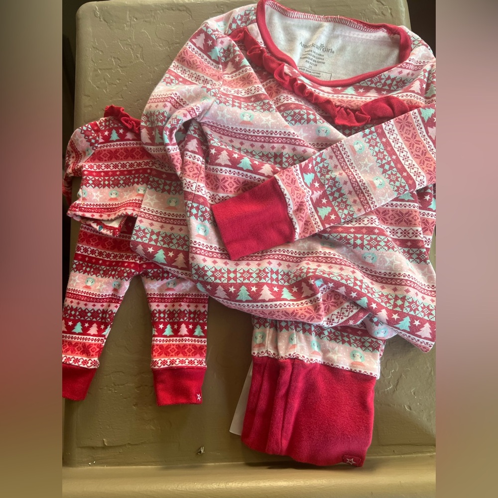 American Girl Red and Pink Kids Pajama Set